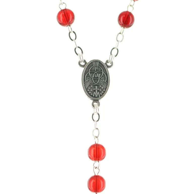 Palais du Rosaire Chapelet du Saint Esprit en verre rouge avec sa boite décorée^ Autre Chapelet De Devotion | Chapelet Verre