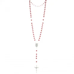 Palais du Rosaire Chapelet dévotion de la Flamme d'Amour en résine rouge et chaîne argentée^ Chapelet Résine