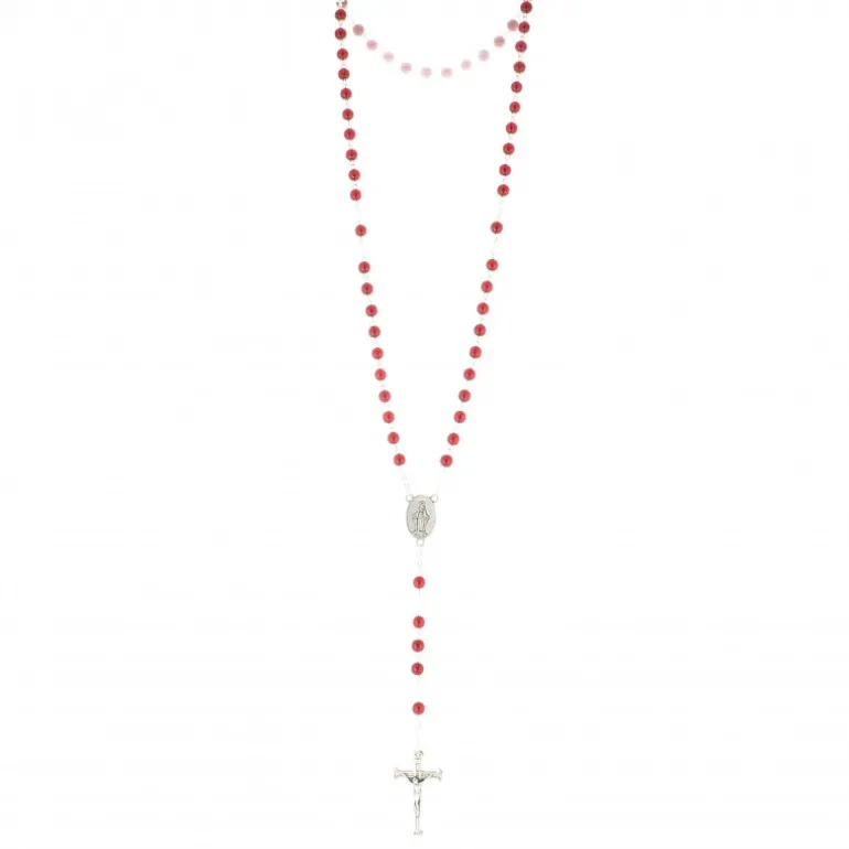 Palais du Rosaire Chapelet dévotion de la Flamme d'Amour en résine rouge et chaîne argentée^ Chapelet Résine