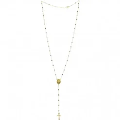 Palais du Rosaire Chapelet en acier doré avec des perles noires^ Chapelet Métal