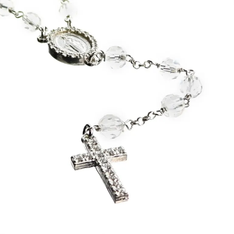 Palais du Rosaire Chapelet en argent avec coeur Miraculeuse et croix zircon^ Chapelet De La Vierge Miraculeuse | Chapelet Argent