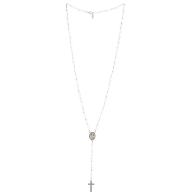 Palais du Rosaire Chapelet en argent avec coeur Miraculeuse et croix zircon^ Chapelet De La Vierge Miraculeuse | Chapelet Argent