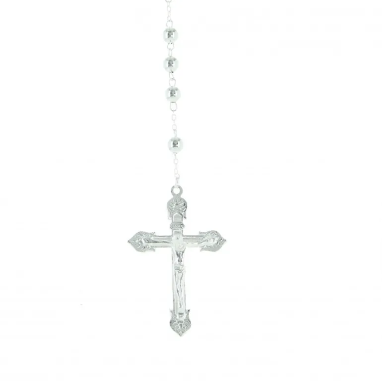 Palais du Rosaire Chapelet en argent avec des grains ronds et un coeur avec l'Apparition de Lourdes et l'Ave Maria^ Chapelet Argent