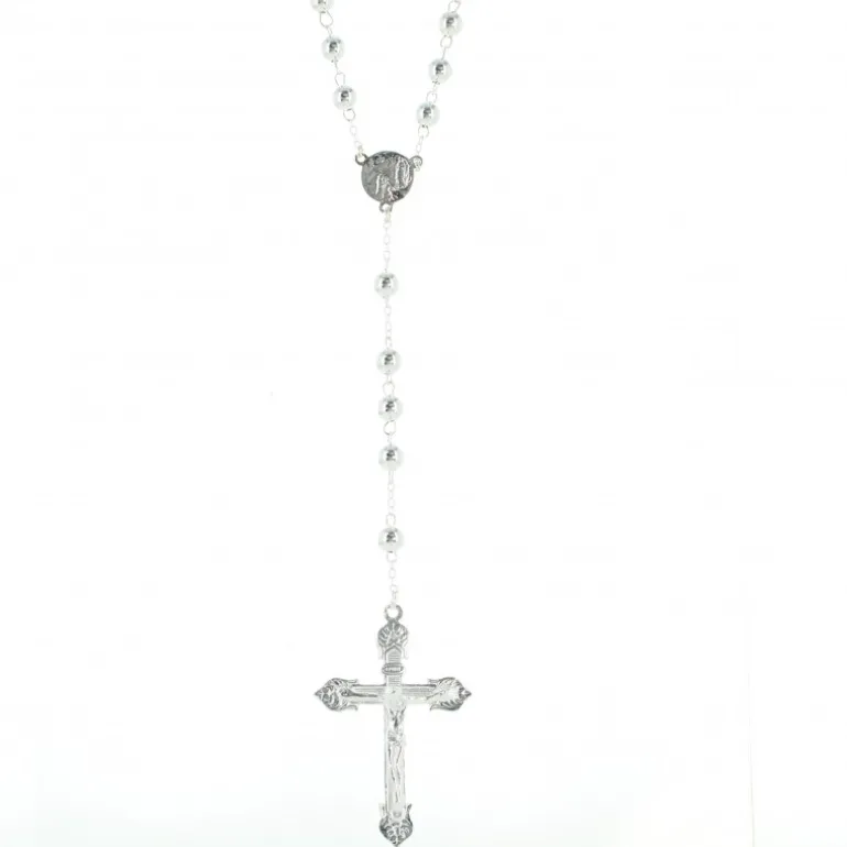 Palais du Rosaire Chapelet en argent avec des grains ronds et un coeur avec l'Apparition de Lourdes et l'Ave Maria^ Chapelet Argent