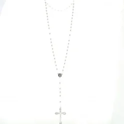 Palais du Rosaire Chapelet en argent avec des grains ronds et un coeur avec l'Apparition de Lourdes et l'Ave Maria^ Chapelet Argent