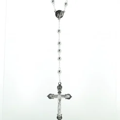 Palais du Rosaire Chapelet en argent avec des grains ronds et un coeur avec l'Apparition de Lourdes et l'Ave Maria^ Chapelet Argent