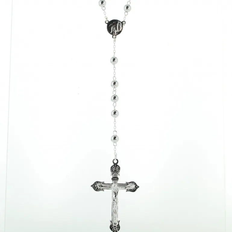 Palais du Rosaire Chapelet en argent avec des grains ronds et un coeur avec l'Apparition de Lourdes et l'Ave Maria^ Chapelet Argent