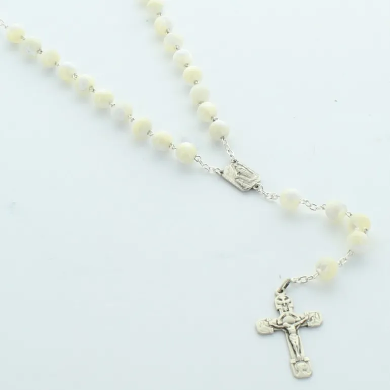Palais du Rosaire Chapelet en argent avec grains en nacre^ Chapelet De Communion | Chapelet Nacre