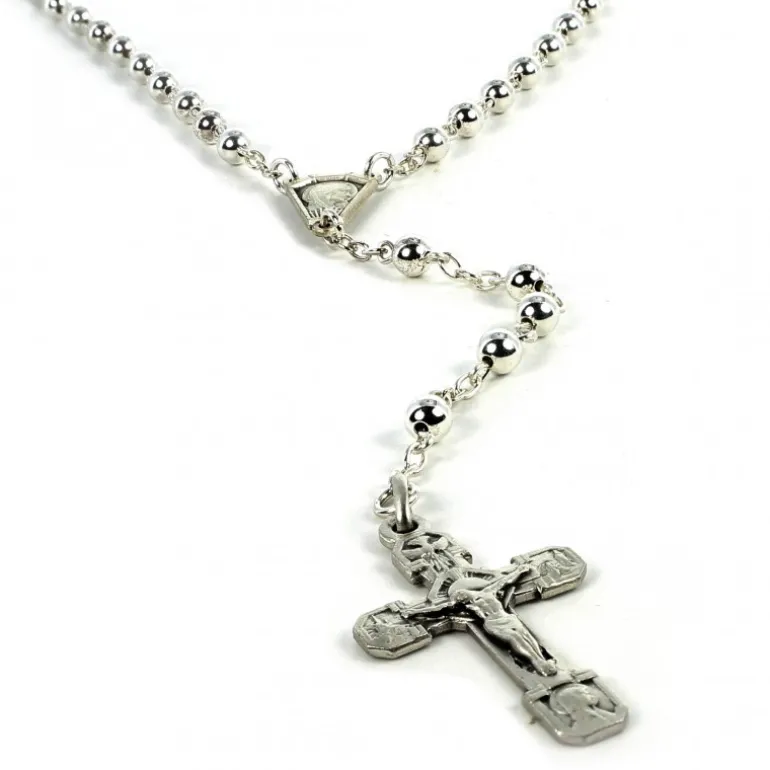 Palais du Rosaire Chapelet en argent avec grains de 4mm et coeur de Lourdes^ Chapelet De Lourdes | Chapelet Argent