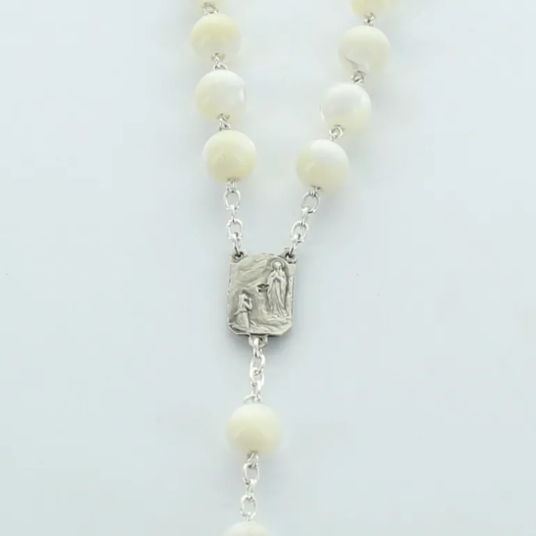 Palais du Rosaire Chapelet en argent avec grains en nacre^ Chapelet De Communion | Chapelet Nacre