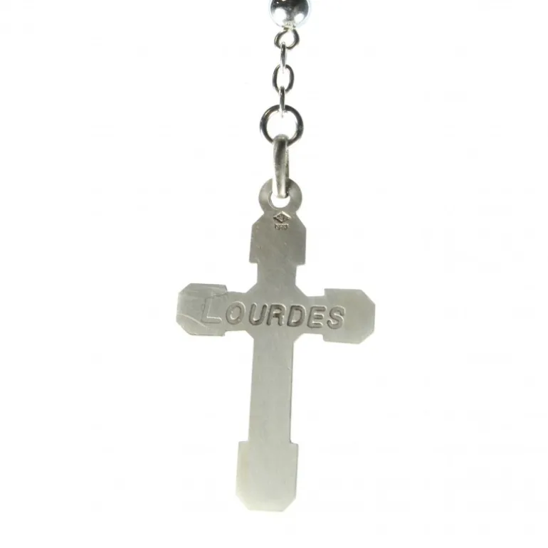 Palais du Rosaire Chapelet en argent avec grains de 4mm et coeur de Lourdes^ Chapelet De Lourdes | Chapelet Argent