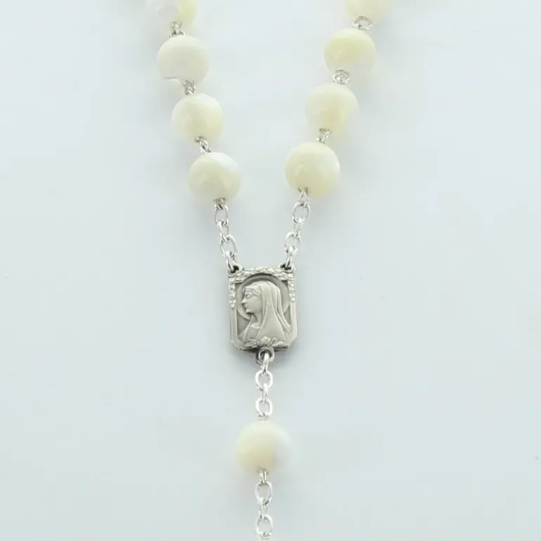Palais du Rosaire Chapelet en argent avec grains en nacre^ Chapelet De Communion | Chapelet Nacre