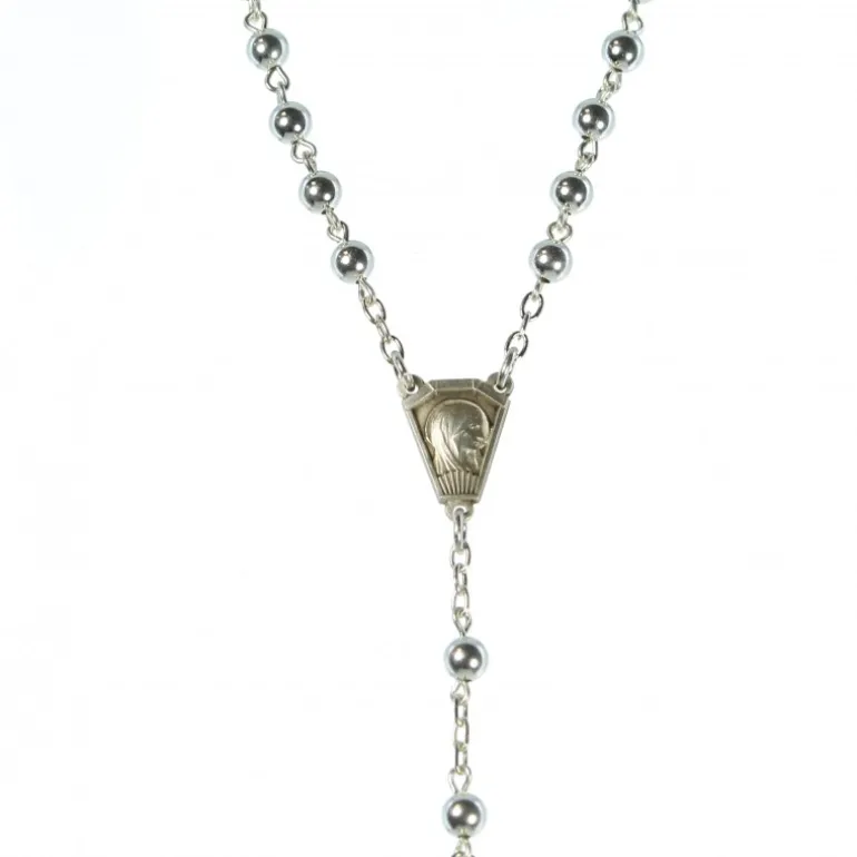 Palais du Rosaire Chapelet en argent avec grains de 4mm et coeur de Lourdes^ Chapelet De Lourdes | Chapelet Argent