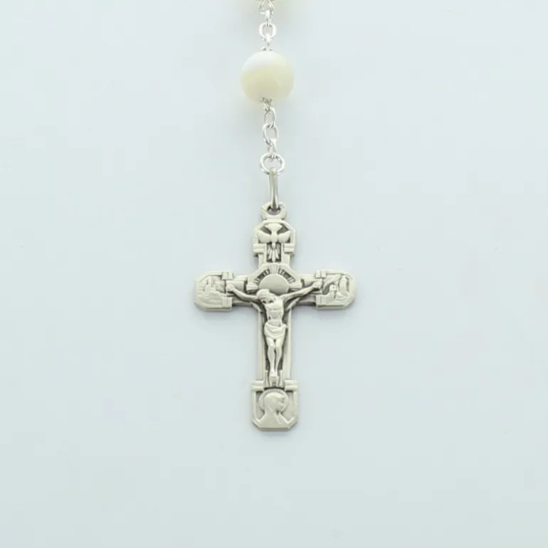 Palais du Rosaire Chapelet en argent avec grains en nacre^ Chapelet De Communion | Chapelet Nacre