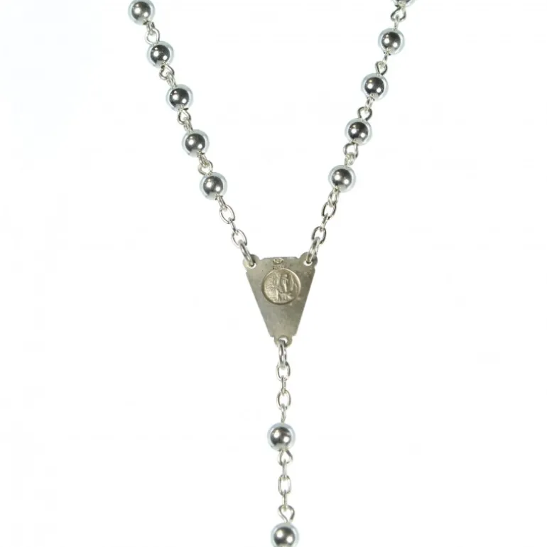 Palais du Rosaire Chapelet en argent avec grains de 4mm et coeur de Lourdes^ Chapelet De Lourdes | Chapelet Argent