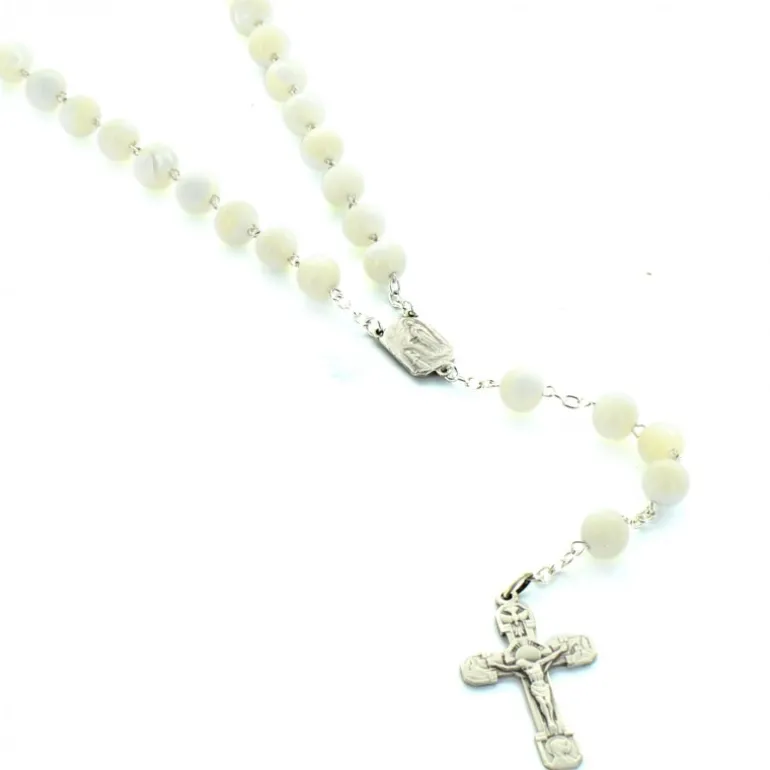 Palais du Rosaire Chapelet en argent avec grains en nacre^ Chapelet De Communion | Chapelet Nacre