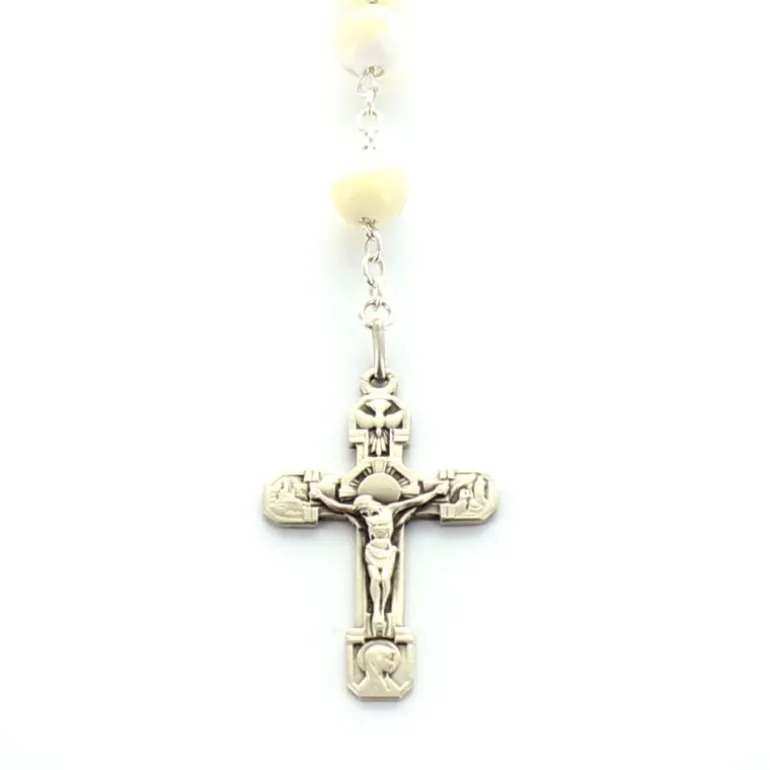 Palais du Rosaire Chapelet en argent avec grains en nacre^ Chapelet De Communion | Chapelet Nacre
