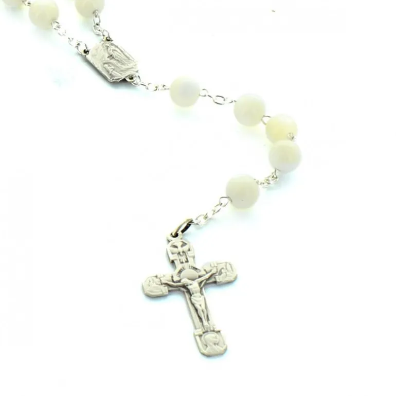 Palais du Rosaire Chapelet en argent avec grains en nacre^ Chapelet De Communion | Chapelet Nacre