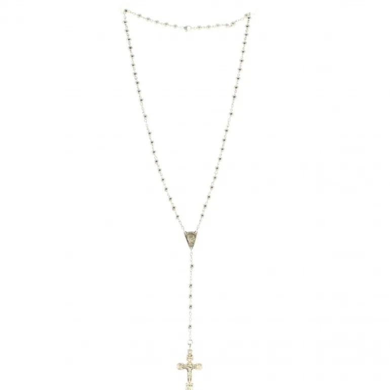 Palais du Rosaire Chapelet en argent avec grains de 4mm et coeur de Lourdes^ Chapelet De Lourdes | Chapelet Argent