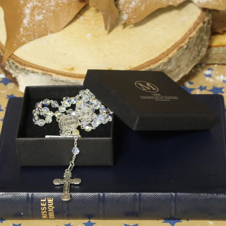 Palais du Rosaire Chapelet en argent avec véritables perles swarovski de 5 mm^ Chapelet De Lourdes | Chapelet Cristal