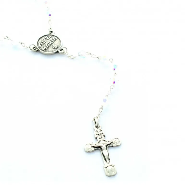 Palais du Rosaire Chapelet en argent avec véritables perles swarovski de 5 mm^ Chapelet De Lourdes | Chapelet Cristal