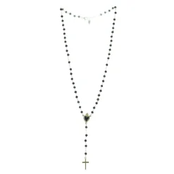 Palais du Rosaire Chapelet en argent doré avec coeur ex-voto noir^ Chapelet Argent