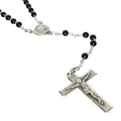 Palais du Rosaire Chapelet en Argent et pierre d'Agathe Noire de 4mm^ Chapelet Argent