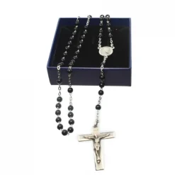 Palais du Rosaire Chapelet en Argent et pierre d'Agathe Noire de 4mm^ Chapelet Argent