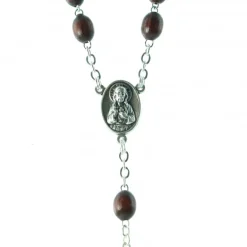 Palais du Rosaire Chapelet en bois avec coeur scapulaire de la Vierge du Mont Carmel et Sacré Coeur de Jésus^ Collier Scapulaire | Chapelet Bois