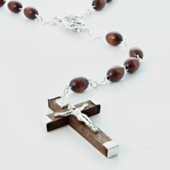 Palais du Rosaire Chapelet en bois avec coeur scapulaire de la Vierge du Mont Carmel et Sacré Coeur de Jésus^ Collier Scapulaire | Chapelet Bois