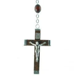 Palais du Rosaire Chapelet en bois avec coeur scapulaire de la Vierge du Mont Carmel et Sacré Coeur de Jésus^ Collier Scapulaire | Chapelet Bois