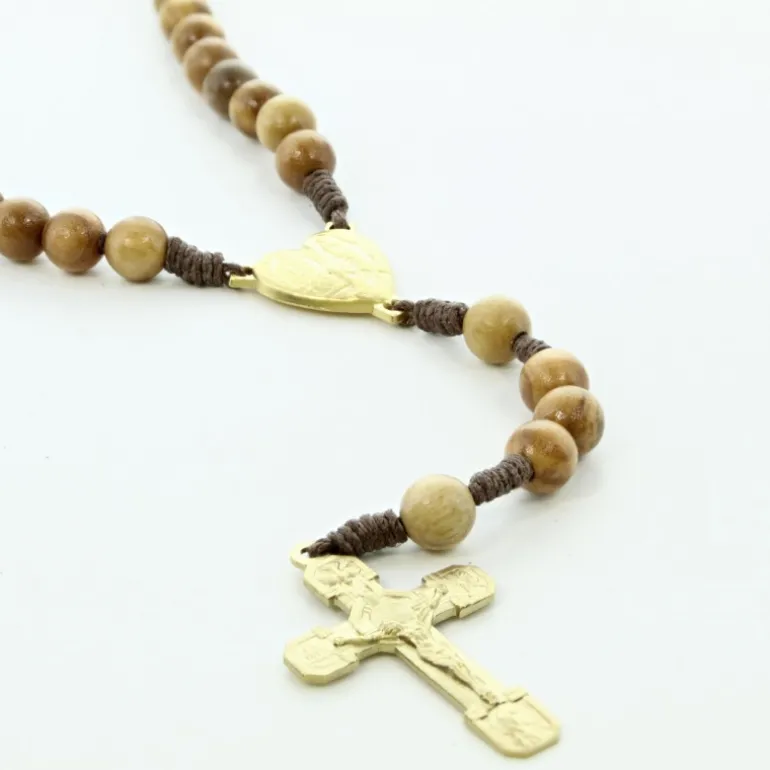 Palais du Rosaire Chapelet en bois d'olivier et Coeur doré de l'Apparition^ Chapelet Bois