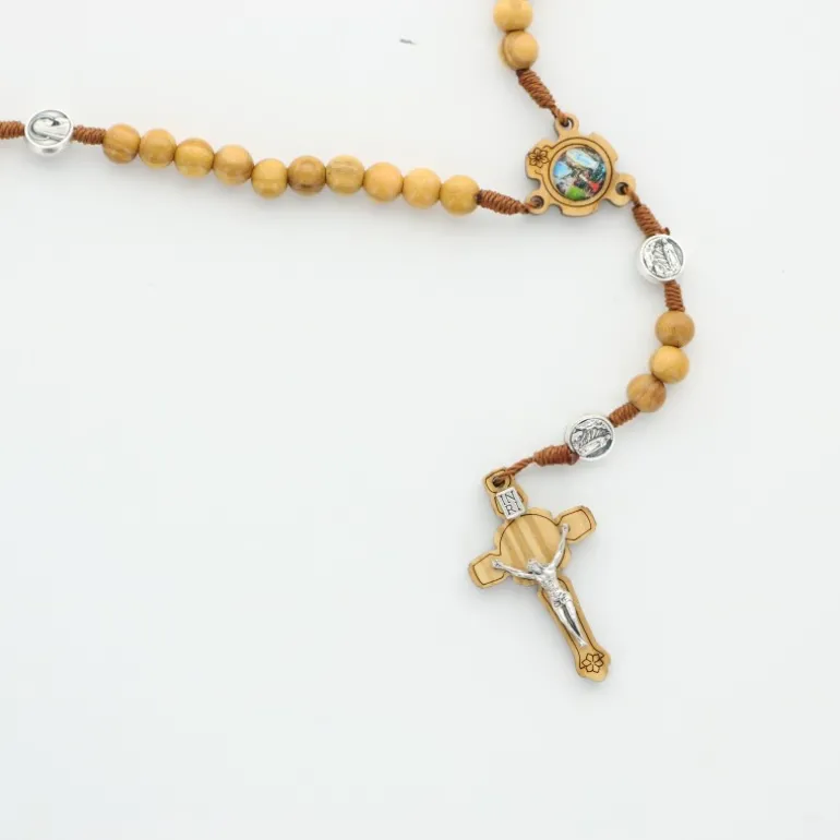Palais du Rosaire Chapelet en bois d'olivier avec médailles religieuses^ Chapelet Corde | Chapelet Bois
