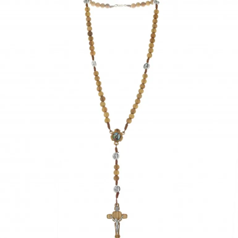 Palais du Rosaire Chapelet en bois d'olivier avec médailles religieuses^ Chapelet Corde | Chapelet Bois