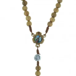 Palais du Rosaire Chapelet en bois d'olivier avec médailles religieuses^ Chapelet Corde | Chapelet Bois