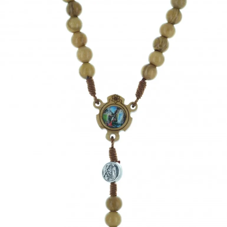 Palais du Rosaire Chapelet en bois d'olivier avec médailles religieuses^ Chapelet Corde | Chapelet Bois