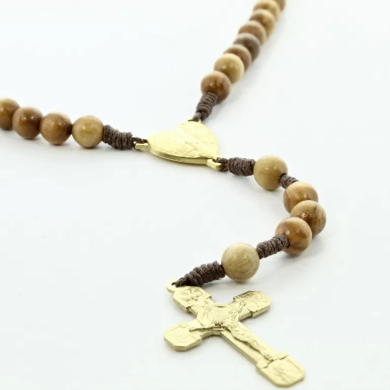 Palais du Rosaire Chapelet en bois d'olivier et Coeur doré de l'Apparition^ Chapelet Bois