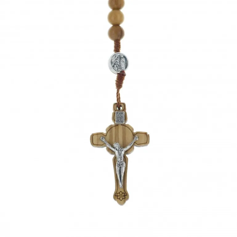 Palais du Rosaire Chapelet en bois d'olivier avec médailles religieuses^ Chapelet Corde | Chapelet Bois