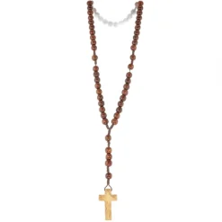 Palais du Rosaire Chapelet en corde avec grains en bois foncé de 12mm et croix en bois d'olivier^ Chapelet Corde