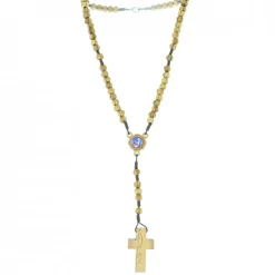 Palais du Rosaire Chapelet en corde avec grains de 6mm en bois d'olivier avec une croix PAX 