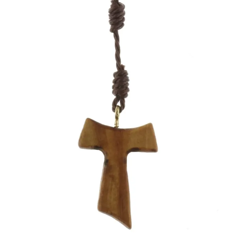 Palais du Rosaire Chapelet en corde avec une croix de Tau en bois^ Chapelet Corde | Chapelet Bois