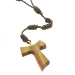 Palais du Rosaire Chapelet en corde avec une croix de Tau en bois^ Chapelet Corde | Chapelet Bois