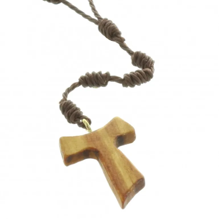Palais du Rosaire Chapelet en corde avec une croix de Tau en bois^ Chapelet Corde | Chapelet Bois