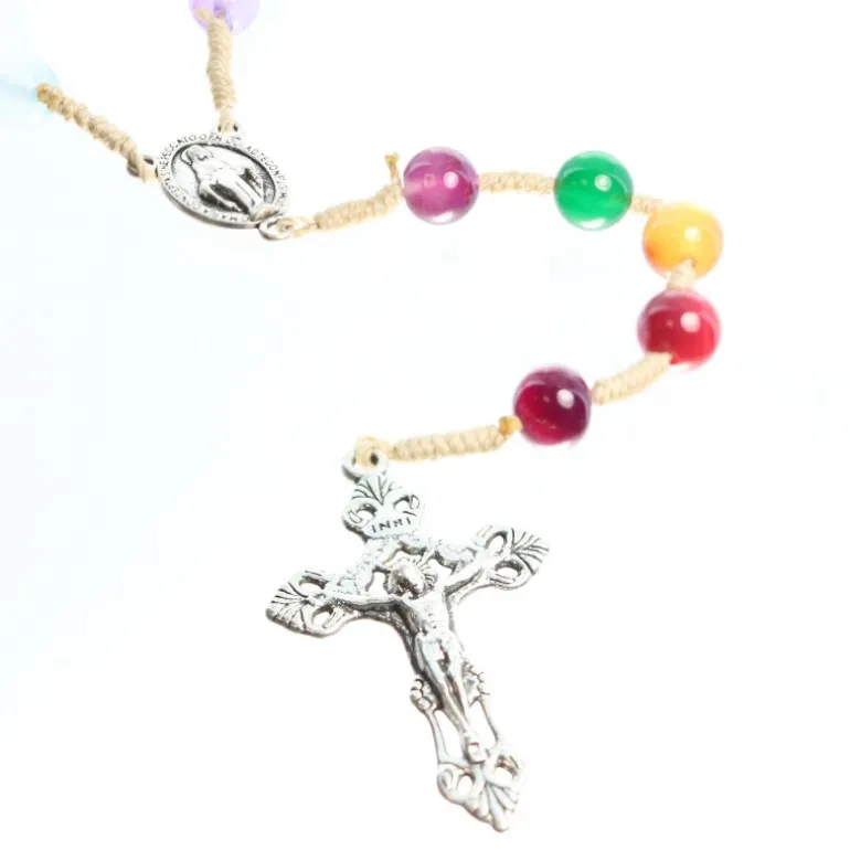 Palais du Rosaire Chapelet en corde et pierre véritable de 8mm^ Chapelet De La Vierge Miraculeuse | Chapelet Corde