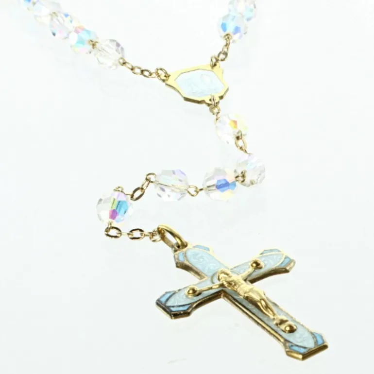 Palais du Rosaire Chapelet en Cristal de Bohême coeur et croix émail bleu^ Chapelet Cristal