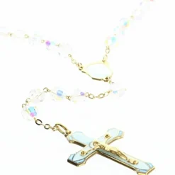 Palais du Rosaire Chapelet en Cristal de Bohême coeur et croix émail bleu^ Chapelet Cristal
