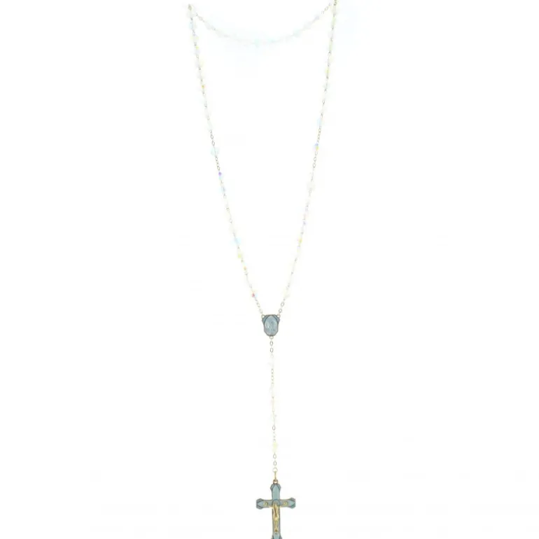 Palais du Rosaire Chapelet en Cristal de Bohême coeur et croix émail bleu^ Chapelet Cristal
