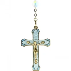 Palais du Rosaire Chapelet en Cristal de Bohême coeur et croix émail bleu^ Chapelet Cristal
