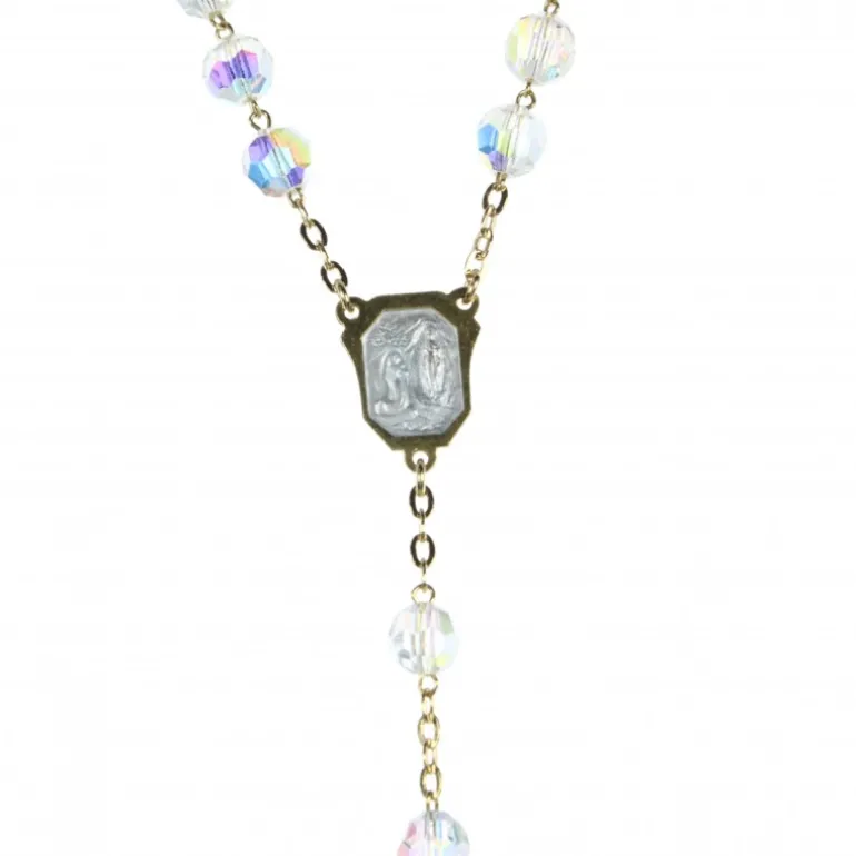 Palais du Rosaire Chapelet en Cristal de Bohême coeur et croix émail bleu^ Chapelet Cristal