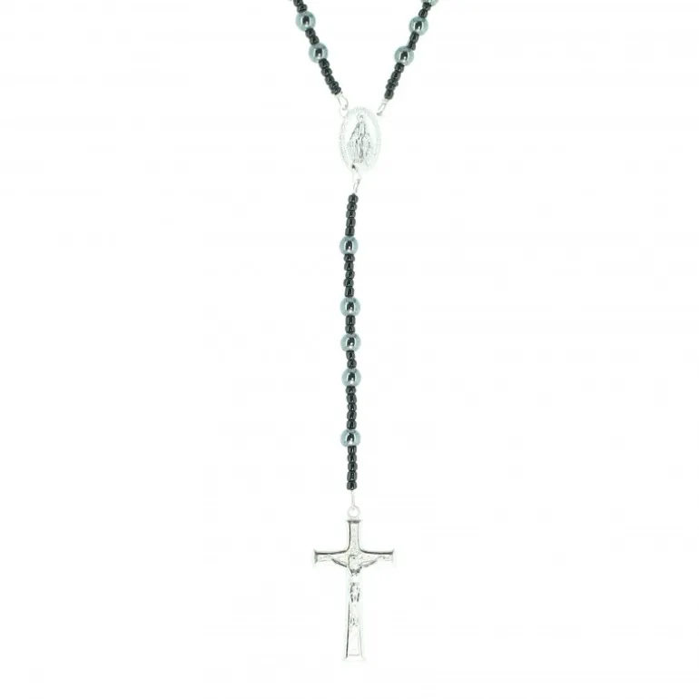 Palais du Rosaire Chapelet en hématite 7mm Incassable avec fermoir et croix en métal^ Chapelet Métal | Chapelet Pierre